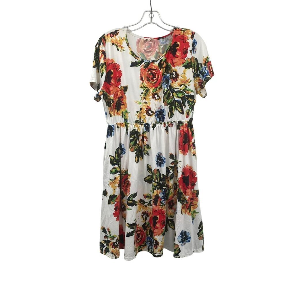 Sweet Lovely Womens Floral A-Line Dress Short Sleeve Multicolor Size Large